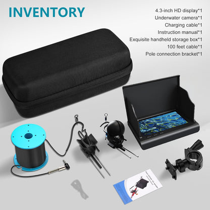 Underwater Fishing Camera with 4.3 Inch LCD, 5000mAh Battery, Infrared Night Vision Light, Portable Fish Finder with 100ft Cable for Ice Lake Boat Kayak Fishing