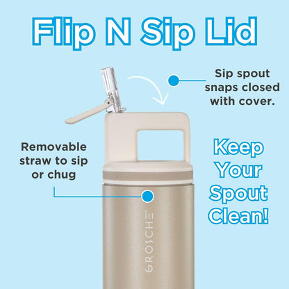GROSCHE Alpine Flip 'N Sip 16oz Insulated Water Bottle - Stainless Steel, Leakproof Flask with Straw - Perfect for Gym, Travel, Sports & Outdoor Use, Canadian Brand! - 16 fl. oz, Scuba Blue