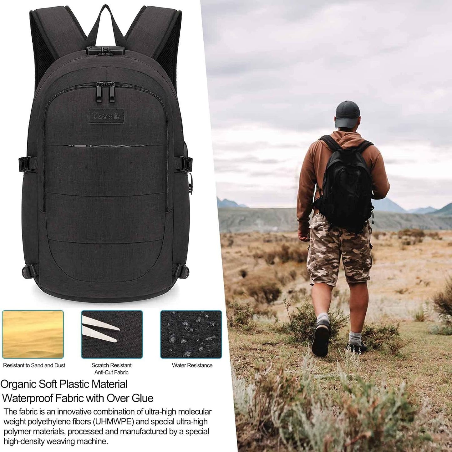 Tzowla Laptop Travel Slim School Backpack Water Resistant Anti-Theft Bag with USB Charging Port and Lock 15.6 Inch Computer Business Backpacks for Men Women College Student Gift,Bookbag Casual Daypack