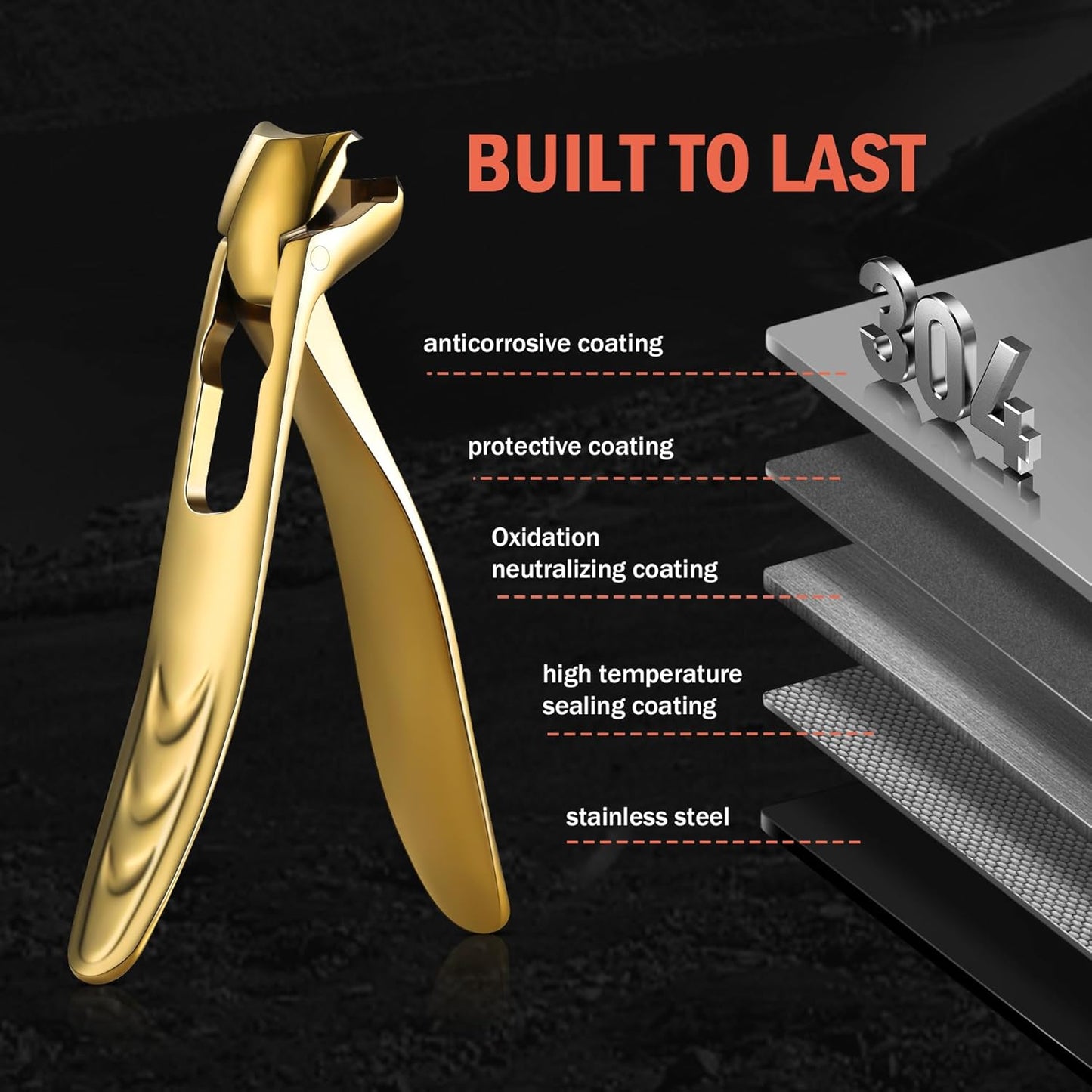 BEZOX Angled Head Nail Clippers for Seniors - Ergonomic Toenail Clipper for Thick Nails, Premium Steel Nail Cutter Trimmer with Catcher for Men and Women - Black