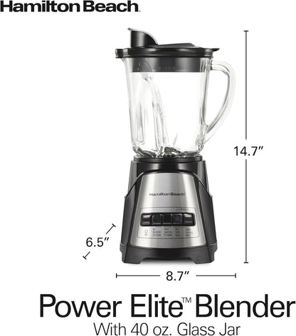 Hamilton Beach Power Elit Blender with 40 oz. Glass Jar, Black, 58148A