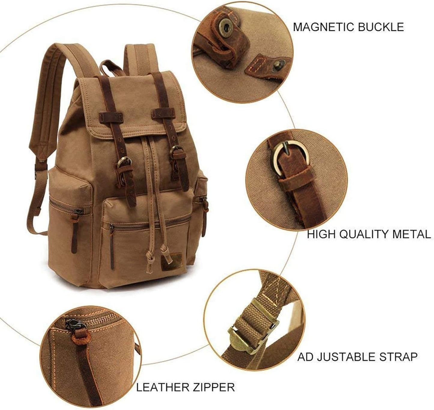 AUGUR Canvas Backpack,17 inch Laptop Backpack Vintage Canvas Leather Backpacks Casual School College Bag Pack Bookbag Hiking Travel Rucksack Daypack (L-Coffee)