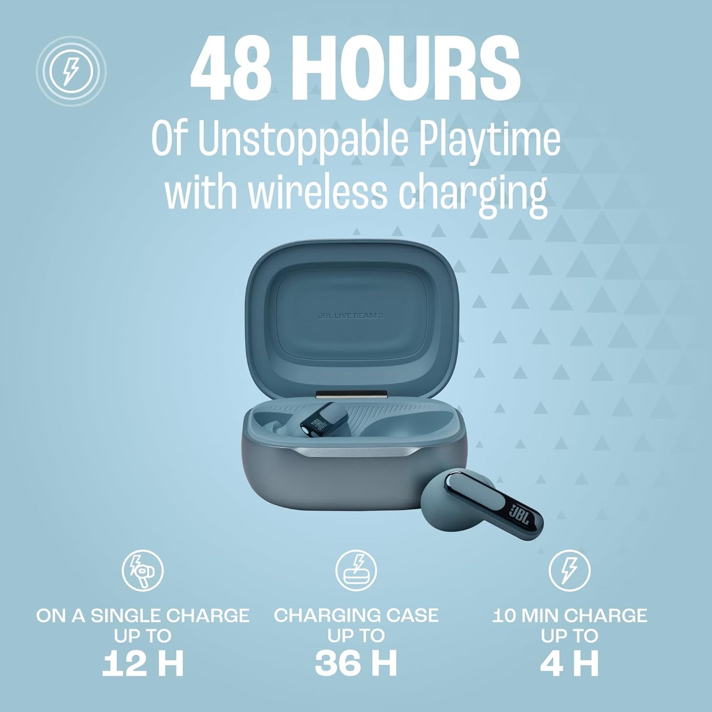 JBL Live Beam 3 - True Wireless Noise-Cancelling Closed-Stick Earbuds, 48Hrs Total Playback, Wireless Charging, 6 Mics for Perfect Calls, Multi-Point Connection, IP55 Waterproof and dustproof