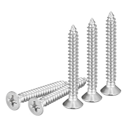 DTGN 100Pcs #8x1 Flat Head Wood Screws, 304 Stainless Steel Phillips Self Tapping Screws - Good for Woodworking, Furniture - Silver