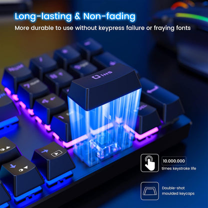 Mechanical Gaming Keyboard,RGB 104 Keys Ultra-Slim Rainbow LED Backlit USB Wired Keyboard with Blue Switches,Durable ABS Keycaps/Anti-Ghosting/Spill-Resistant Mechanical Keyboard for PC Mac Xbox Gamer