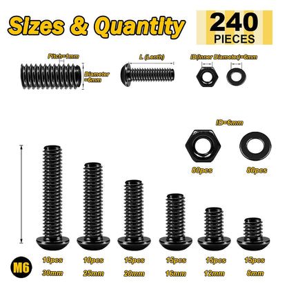 Mywish 900Pcs Metric Screw Assortment, M3 M4 M5 M6 Screw Assortment Kit 304 Stainless Steel Hex Socket Button Head Socket Cap Metric Screws Bolts & Flat Washers/Nuts/Hex Wrenches 16 Sizes 8MM to 20MM