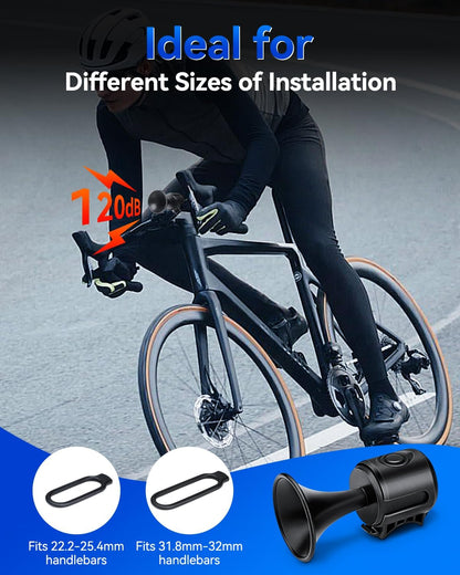 EQIIO Electric Bike Horn for Adults Kids, 120db Loud Bicycle Horn for Handlebars, IPX4 Waterproof Bike Bell for Bike, Scooter, EBike