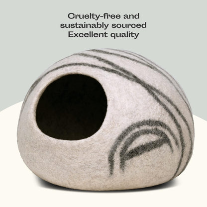 MEOWFIA Cat Cave - New Zealand Wool Bed for Indoor Cats (Light Grey)