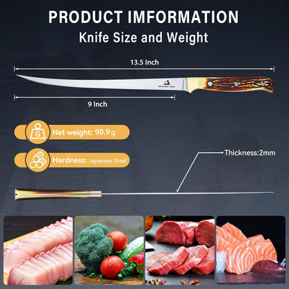 DRAGON RIOT Fillet Knife 7.5 inch Professional Boning Knife for Filleting Japanese Stainless Steel Fish Knife with Ergonomic Handle Super Sharp Fish Filleting Knife for Meat Poultry Cutting