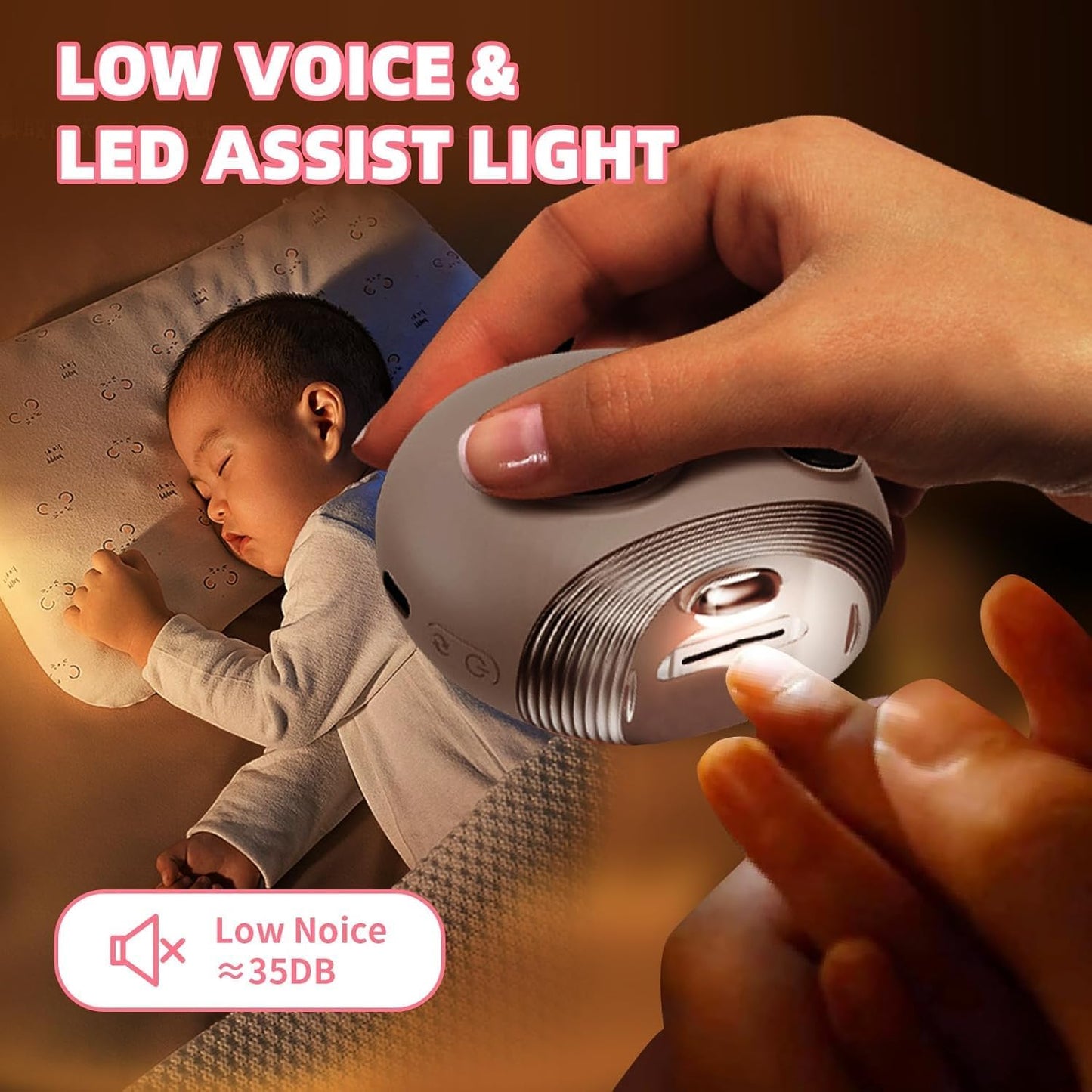 Electric Nail Clipper for Baby with LED Light, 2 in 1 Automatic Baby Nail Trimmer and File with Nail Scraps Storage for toddler, infant, Newborn, Adult, 2 Speeds, USB Rechargeable, White