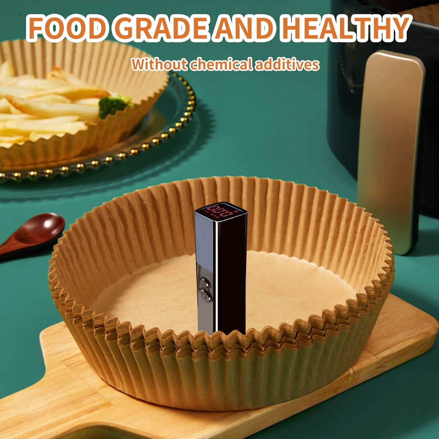 GOFFUGT Air Fryer Disposable Paper Liner,100PCS Round Airfryer Paper Liners,9" Natural Parchment Paper for Air Fryer Oil-Proof Water-Proof,Food Grade Parchment for AirFryer,Steamer,Microwave Etc
