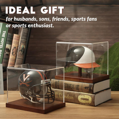 JupDec Baseball Display Case, Clear Cube Baseball Holder with Wooden Base, Autograph Baseball Stand Box for Single Ball, Acacia Wood, Brown, 1 Pack