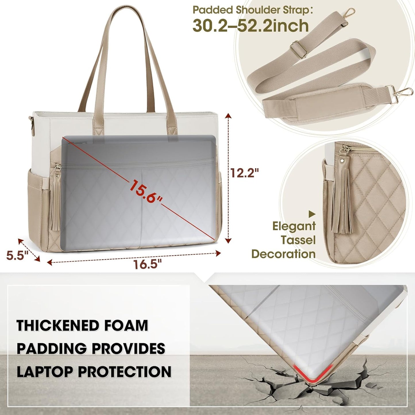 RAINSMORE Laptop Bag For Women 15.6 Inch Work Teacher Tote Bag Waterproof Nurse Bag Large Handbag Shoulder Travel Computer Messenger Bag Briefcase,Black - PuriLite