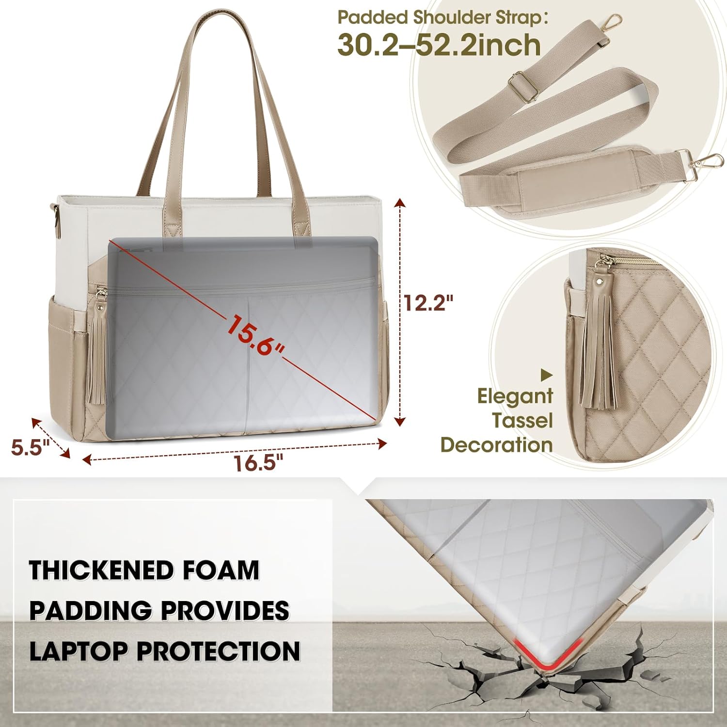 RAINSMORE Laptop Bag For Women 15.6 Inch Work Teacher Tote Bag Waterproof Nurse Bag Large Handbag Shoulder Travel Computer Messenger Bag Briefcase,Black - PuriLite