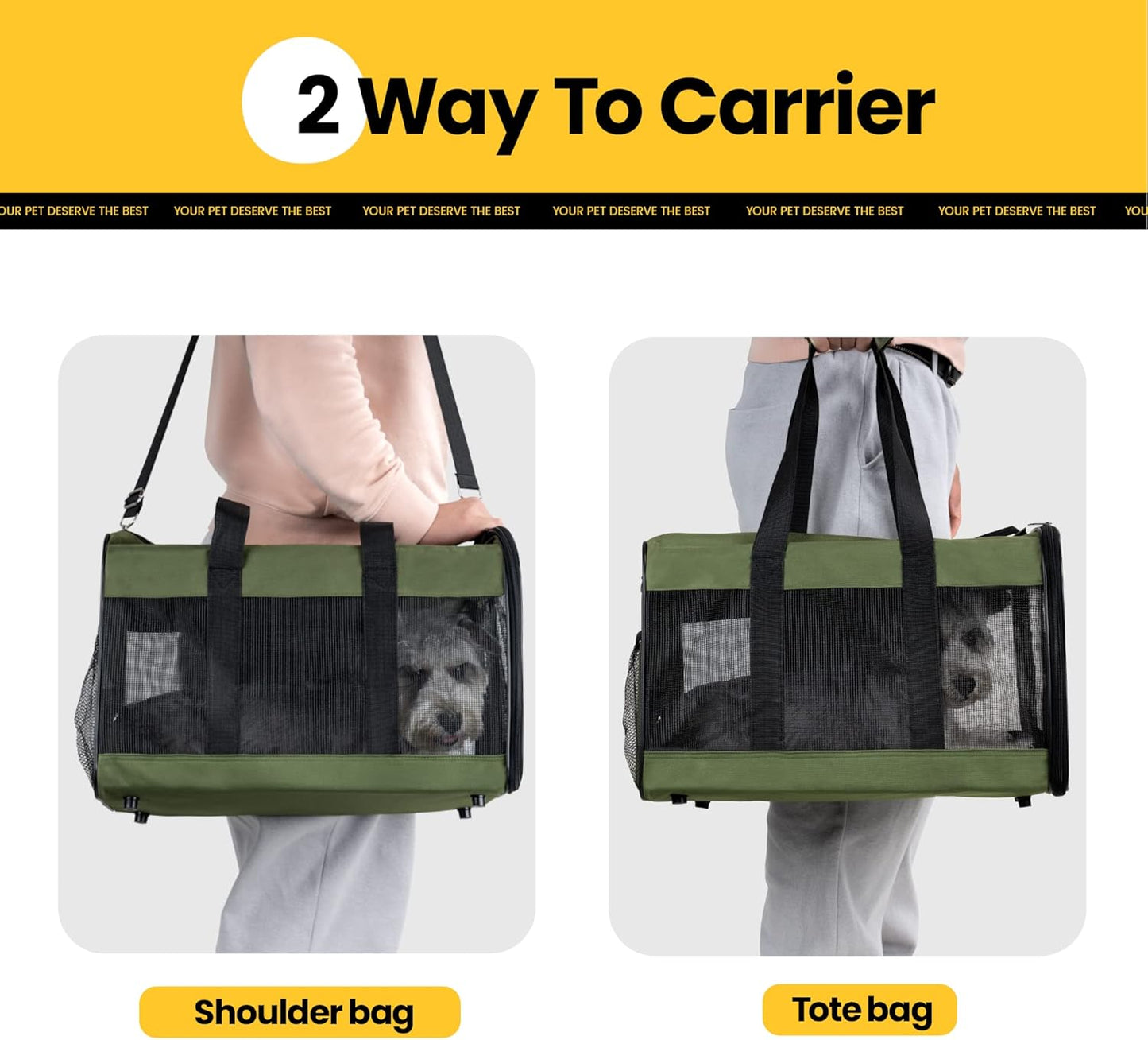 Conlun Cat Carrier Airline Approved, Soft-Sided Dog Carrier with Inner Safety Leash, Pet Transport Carrier for Small-Medium Cats Puppies up to 15 Lbs, Collapsible Travel Kitten Carrier Bag -Black M