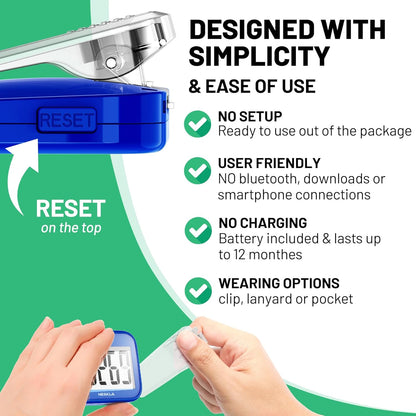 3D Pedometer for Walking, Simple Step Counter with Large Digital Display, Step Tracker with Removable Clip Lanyard, Accurately Track Steps for Men Women Kids Adults Seniors