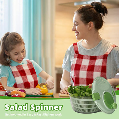 Salad Spinner- Green Salad Spinner Large- 4.2L Lettuce Spinner for Vegetable Washing, Lettuce Dryer with Drain, Bowl, Colander