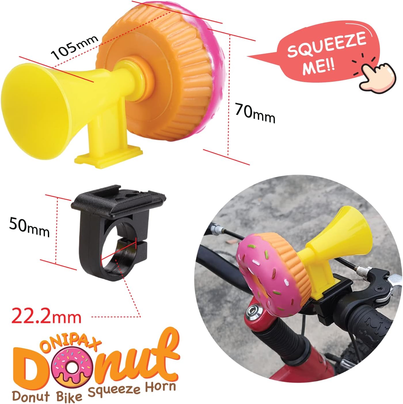 ONIPAX Donut Bike Squeeze Horn Cute Honk for Adults or Kids Boys Girls Bike/Toddler Bike/Scooters