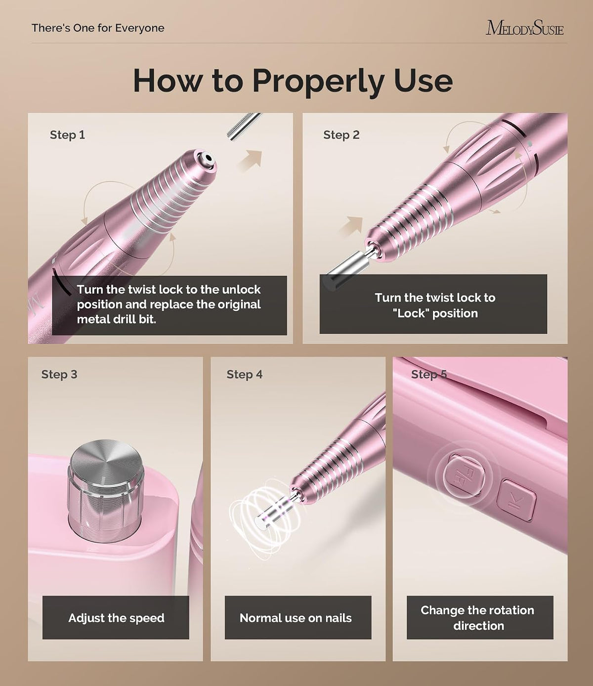 MelodySusie Clip-On SC300F Cordless Nail Drill 30,000 RPM for Beginners