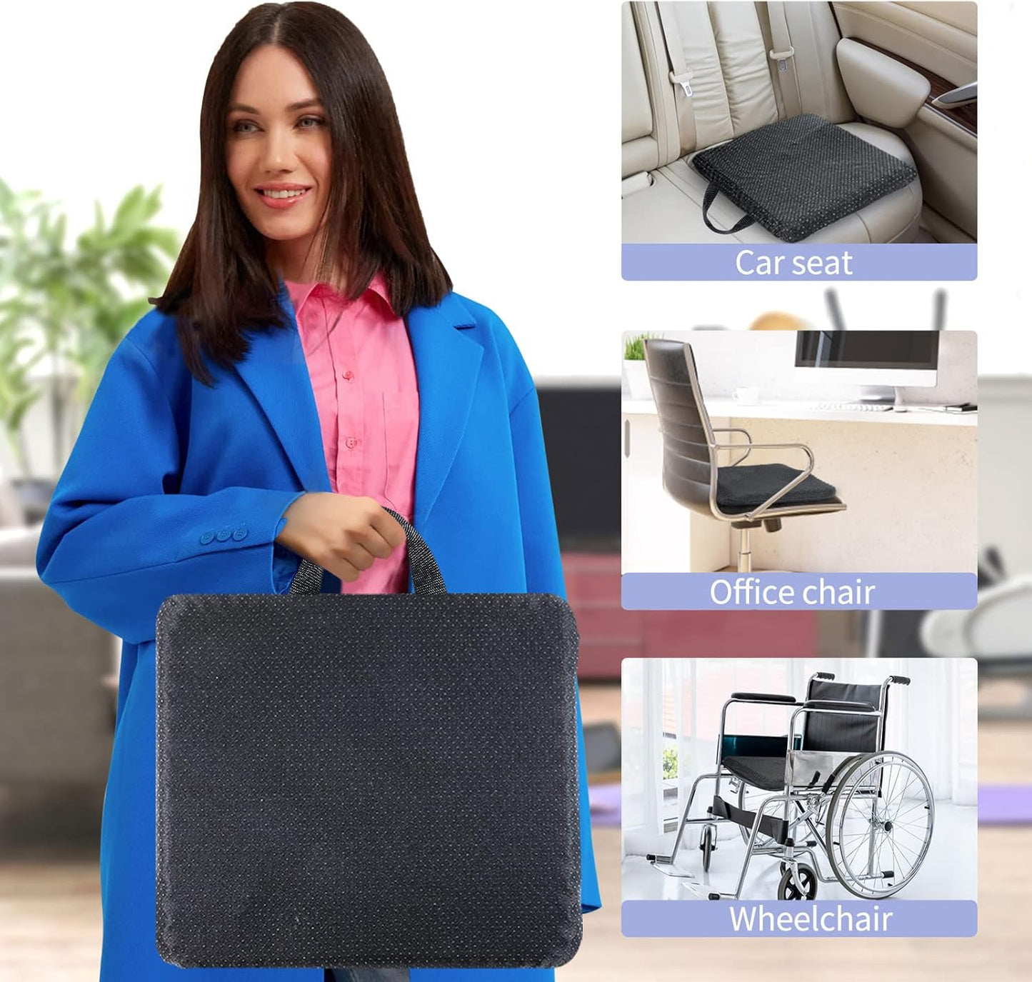 Gel Seat Cushion -for Long Sitting, Double Layer Breathable Honeycomb Chair Cushion with Non-Slip Cover for Help Relieve Pain, for Office Chair, Cars, Long Trips，Durable,Portable