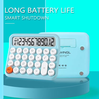 VEWINGL Mechanical Switch Calculator, 12 Digit Large LCD Display and Buttons, Great for Everyday Life and Basic Office Work, with Battery