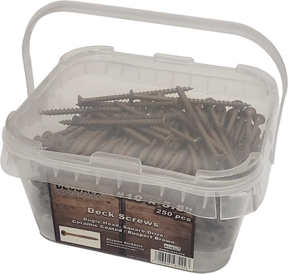 #8 x 3" Deck Screws | Square Drive | Bugle Head | Brown Ruspert | 100pcs Box