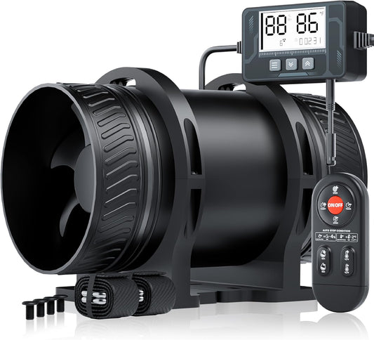 4-Inch Inline Duct Booster Fan | Temperature & Humidity Sensor with Remote Control