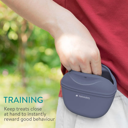 Navaris Silicone Dog Treat Pouches (Set of 2) - Dog Treat Pouch Holder Bag with Clip for Training, Treats, Leash - Polyhedron Design - Blue and Gray