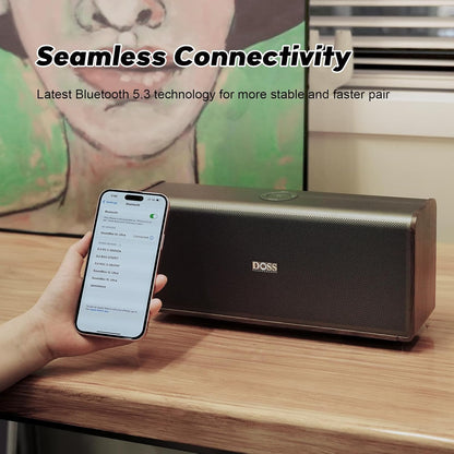 DOSS SoundBox Ultra Bluetooth Speaker with 2.1 Sound Channel Audio, 80W Superior Sound with Deep Bass, Two DSP Technologies, 18H Playtime, BT 5.3, Wireless for Home, Office, Bedroom-Gold