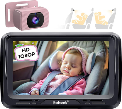Rohent Baby Car Camera HD 1080P - Rear-Facing Infant Monitor with Night Vision Car Camera for Baby 150° Wide-Angle Lens Anti-Glare Screen Easy Install 360° Adjustable Display
