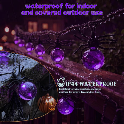 Halloween Lights Outdoor/Indoor,10FT 20LED Purple Spider String Lights