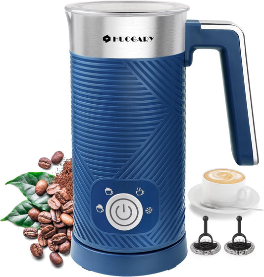 Huogary Electric Milk Frother, 4 in 1 Stainless Steel Milk Steamer, Milk Frother and Steamer for Coffee Milk Warmer for Latte, Cappuccinos, Macchiato