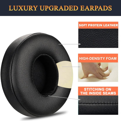 SoloWIT® Ear Pads Cushions Replacement, Earpads for Beats Solo 2 & Solo 3 Wireless On-Ear Headphones with Soft Protein Leather, Stronger Adhesive, Noise Isolation Memory Foam - Black