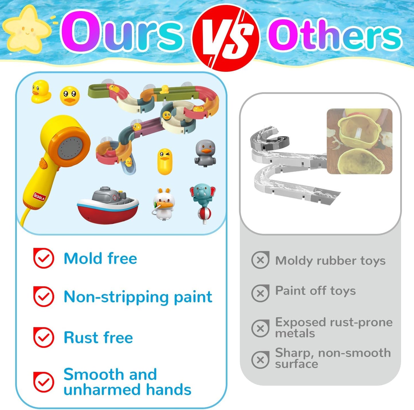 Mostop Baby Bath Toys, Duck Slide Baby Bathtub Toys for Kids Ages 3-8, Toddler Tub Toys DIY Slippery Slide Track Toy with 6 Ducks, A Boat, Fun Toddler Shower Toys Birthday Gift for Boys Girls