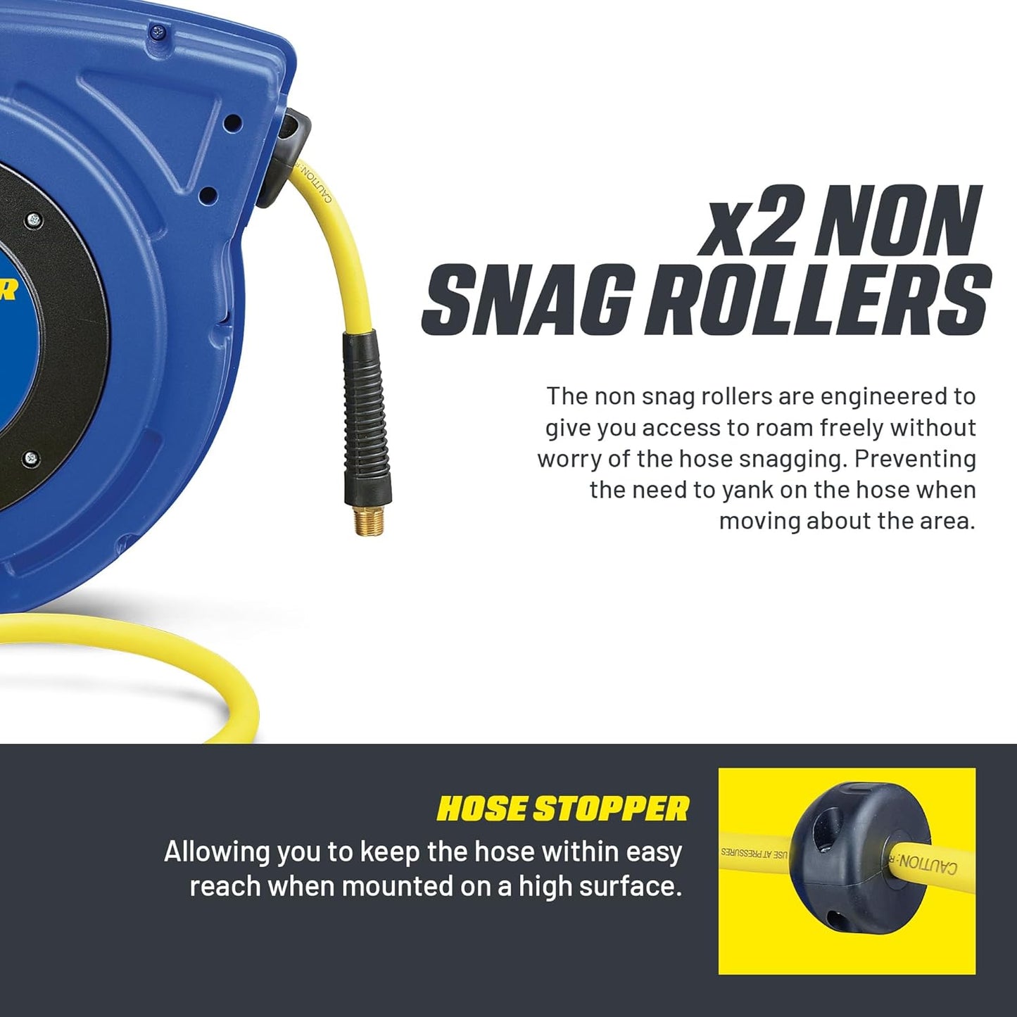 Goodyear Air Compressor Hose Reel Enclosed Retractable 3/8 in. x 50 ft. Hybrid Polymer Hose, Max. 300PSI