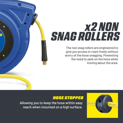 Goodyear Air Compressor Hose Reel Enclosed Retractable 3/8 in. x 50 ft. Hybrid Polymer Hose, Max. 300PSI