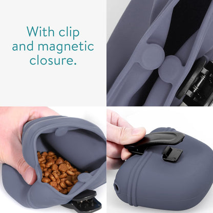 Navaris Silicone Dog Treat Pouches (Set of 2) - Dog Treat Pouch Holder Bag with Clip for Training, Treats, Leash - Polyhedron Design - Blue and Gray