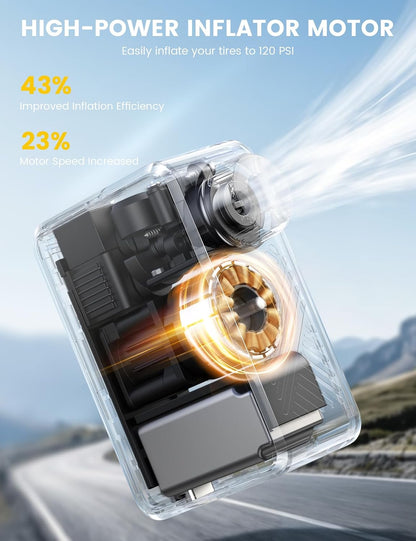 Ultra Mini Bike Pump Tire Inflator - Lamicall [5oz Ultra-Light][ 120 PSI] Portable Pump, 24 L/Min Inflation Speed, Auto Stop Tire Inflator with Guage for All Road Bike, Mountain Bike, E-Bike, Scooter