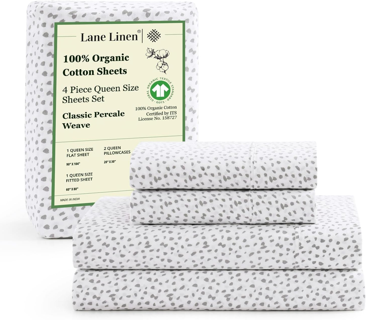 Lane Linen 100% Organic Cotton Queen Sheet Set, 4-Piece Percale Bed Sheets for Queen Bed - Soft, Breathable, Hypoallergenic, Deep Pocket Fits Mattress Up to 15" Deep, Hotel Quality Sheets - White