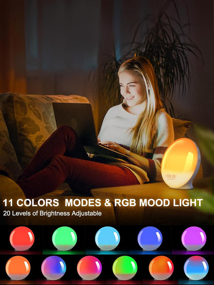 Sunrise Alarm Clock for Heavy Sleepers, Smart Wake Up Light with Sunrise/Sunset Simulation, App Controlled, Natural Sounds & FM Radio, 7 Alarms & Snooze, 11 Colors Night Light for Bedroom