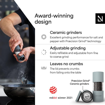 LARS NYSØM Salt and Pepper Grinder Set I Salt and Pepper Mills with Adjustable Ceramic Grinder 2 Pieces I Manual Design Spice Mill Set (Carbon Black)