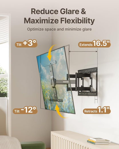 monTEK Ultra Slim TV Wall Mount for Most 37-75 inch TVs, 1.1" Thin Low Profile TV Bracket, Full Motion TV Mount Dual Swivel Articulating Tilt 6 Arms, Max VESA 400x400mm, Up to 132lbs, 16"/18" Studs