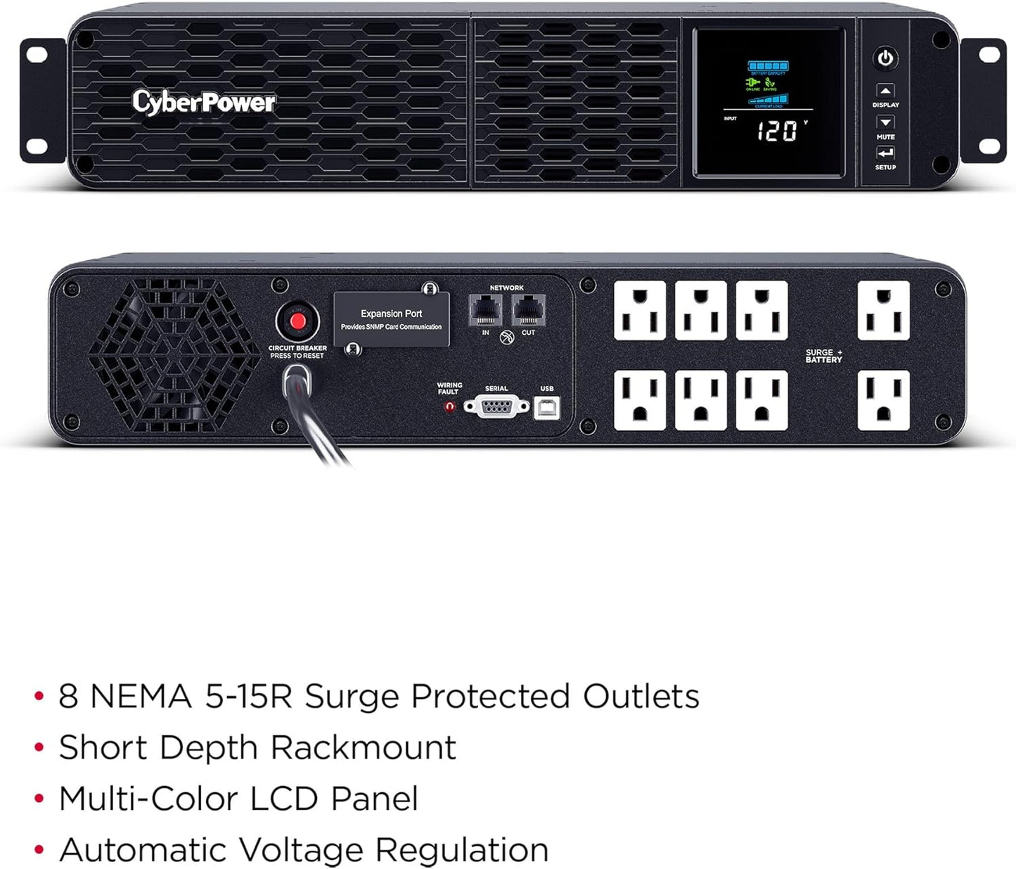 CyberPower CP1500PFCLCD PFC Sinewave UPS System, 1500VA/1000W, 12 Outlets, AVR, Mini Tower, Black