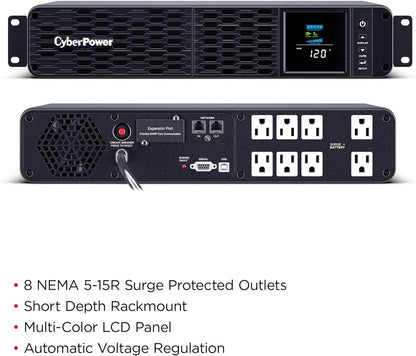CyberPower CP1500PFCLCD PFC Sinewave UPS System, 1500VA/1000W, 12 Outlets, AVR, Mini Tower, Black