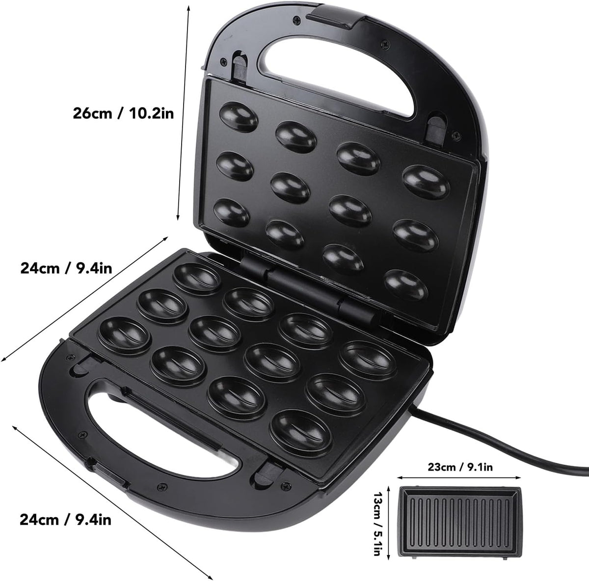 6 in 1 Mini Donut Maker, Double Sided Heating Waffle Maker Sandwich Maker Grill Maker Madeleines Maker Nut Cake Maker Non Stick Small Breakfast Machine with 10 Removable Plates