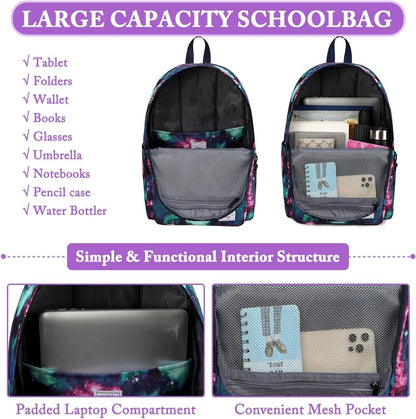 School Backpack, Kasqo 15.6 Inch Classic Lightweight Water-Resistant Backpack for Men Women Teens Girls Boys Kids to School, College, Travel, Work, Black