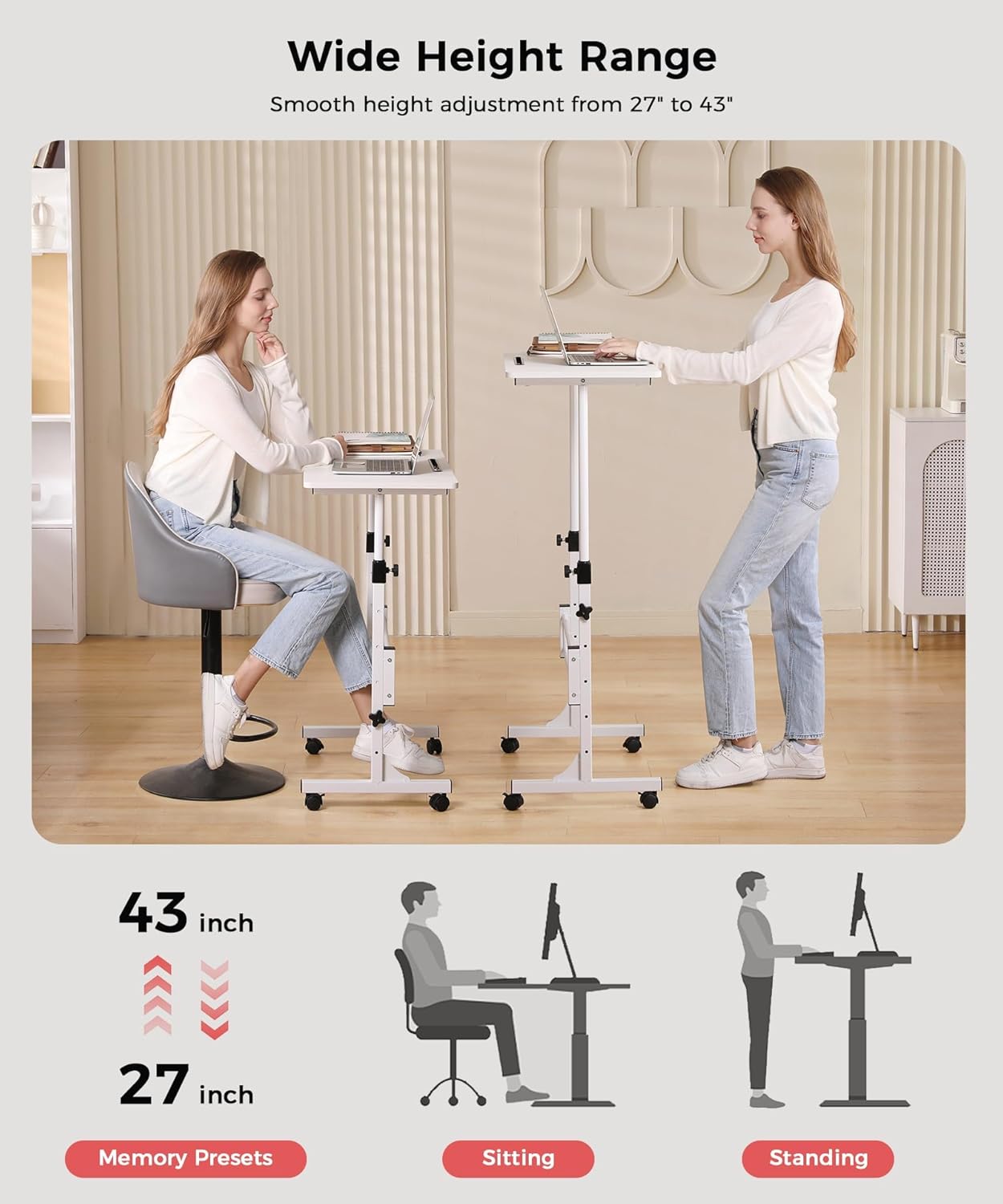 Purilite Select 32-Inch Adjustable Height Mobile Standing Desk