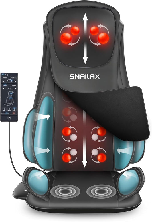 Snailax Shiatsu Neck and Back Massager with Heat Compression, Electric Massage Chair Pad for Neck Back, Massage Chair Full Body for Home Office Use, Gifts for Men, Women
