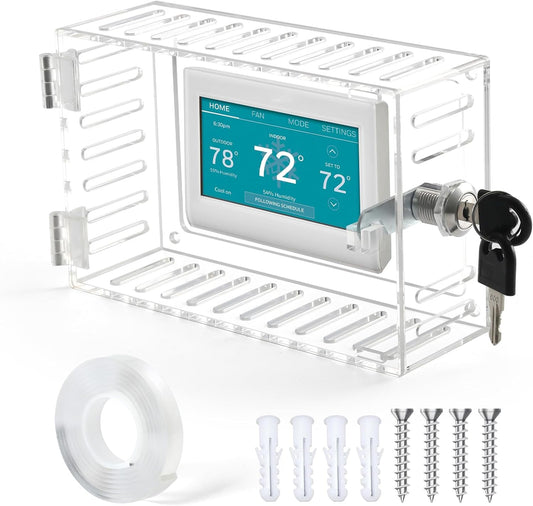 SUTINE Thermostat Lock Box with Key, Universal Acrylic Thermostat Cover with Lock, Large Thermostat Lock Box Clear Lock Box Thermostat Guards for Wall Thermostats, Restaurants, Wall AC Panel, School