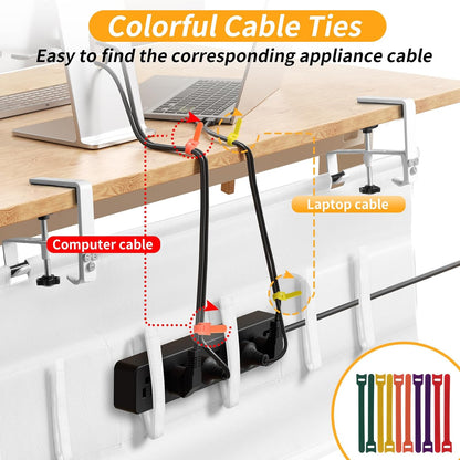 No Drill Under Desk Cable Management, 28" Under Desk Cable Management with Clamp/Screw, Table Under Desk Organizer, Large Cord Organizer Desk Tray for Standing Desks Home Office White